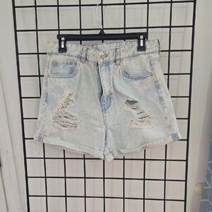 Refuge Blue Distressed Jean Shorts High-Waisted
